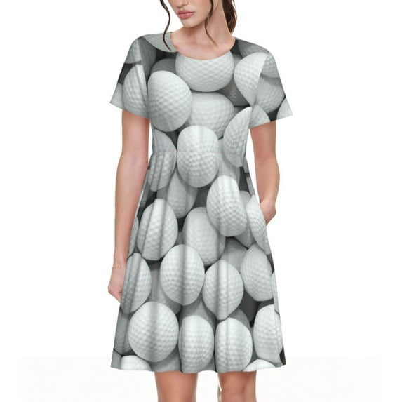Naloa golf balls Print Womens Summer A-Line Dress with Pockets,Short Sleeve Dresses,Flowy Beach Swing Dress for Vacation Travel