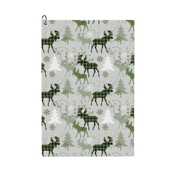 Naloa green plaid Moose tree Golf Towel Golf Gift for Men and Women Golf Towel with Carabiner Clip to Quickly Remove Mud, Dirt and Sweat