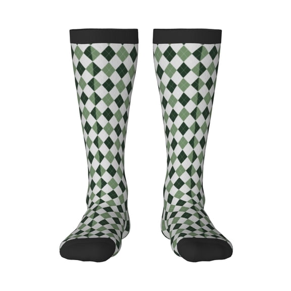 Naloa grey and green argyle Knee Socks, High Socks Long Stretchy Sock Women Knee High Stocking, Long Socks for Women