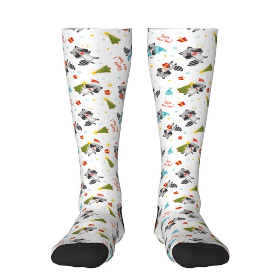 Naloa happy new year Raccoon Knee Socks, High Socks Long Stretchy Sock Women Knee High Stocking, Long Socks for Women