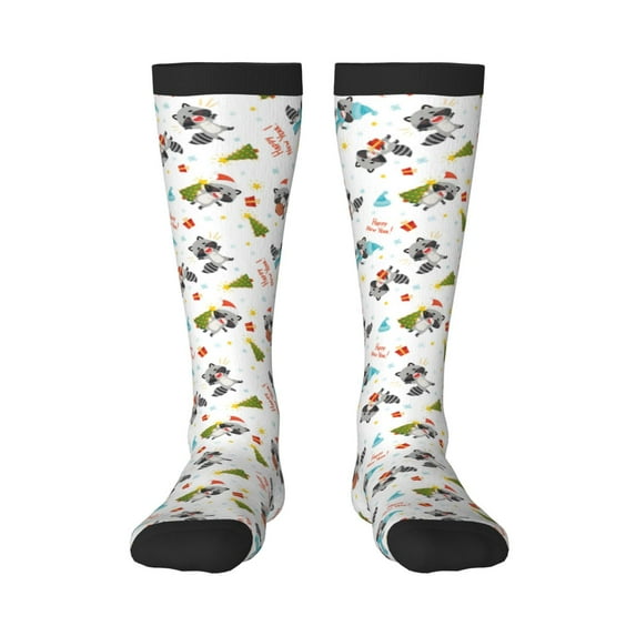Naloa happy new year Raccoon Knee Socks, High Socks Long Stretchy Sock Women Knee High Stocking, Long Socks for Women