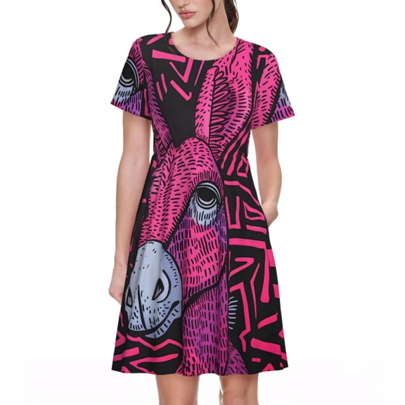 Naloa ink Donkey Pop Art Print Womens Summer A-Line Dress with Pockets,Short Sleeve Dresses,Flowy Beach Swing Dress for Vacation Travel