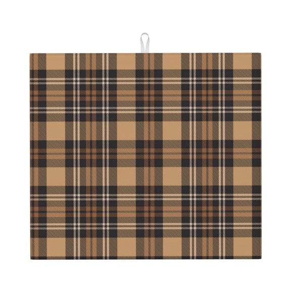 Naloa khaki coffee plaid Dish Drying Mat for Kitchen Counter, Heat Resistant Drainer Mats, Absorbent Draining Mat,Dish Rack Pad,16"x18"
