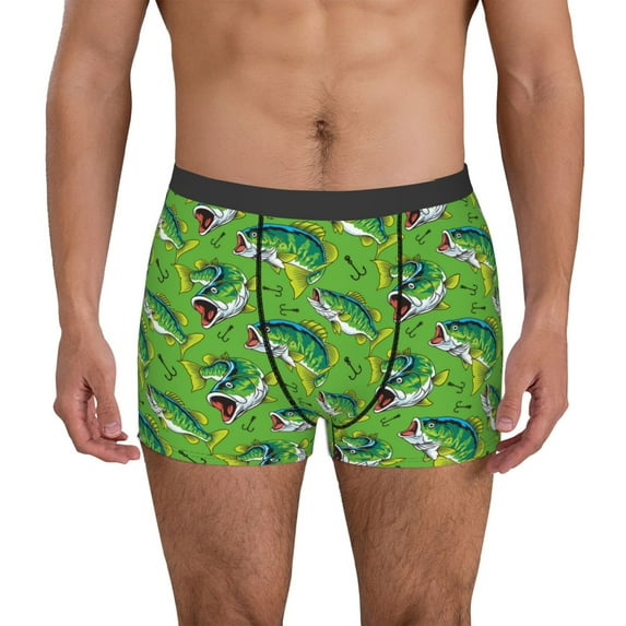 Naloa large mouth green color bass fish Men's Boxer Briefs,Soft and Breathable Cotton Underwear with ComfortFlex Waistband-Small