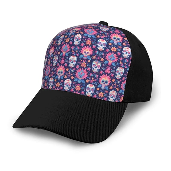 Naloa leaf flower Skull colorful Adult adjustable Print Baseball Hat, Patchwork curved brim baseball capfor Men and Women, One Size