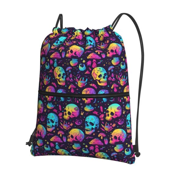 Naloa mushroom Skull star Drawstring Backpack String Bag Cinch Water Resistant for Gym Shopping Sport Yoga