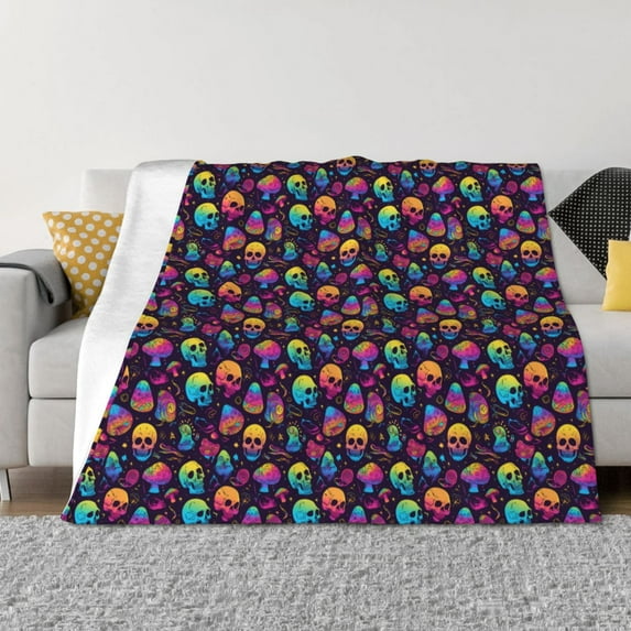 Naloa mushroom color Skull Flannel Blankets - Thick and Warm Blanket for Winter, Soft Fuzzy Plush King Blanket for All Seasons50"x40"
