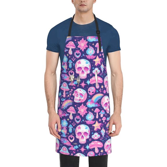 Naloa mushroom rainbow color Skull Apron Kitchen Aprons with Pockets for Women Men Chef