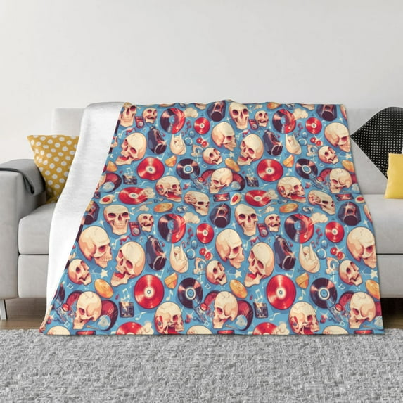 Naloa music Skull record Retro Flannel Blankets - Thick and Warm Blanket for Winter, Soft Fuzzy Plush King Blanket for All Seasons80"x60"