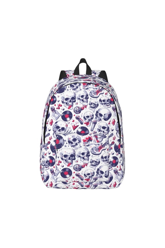 music Skull record mike Canvas Backpack for Men Women Rucksack Casual Travel Daypack College Tote Satchel Bookbag for Teens-Medium