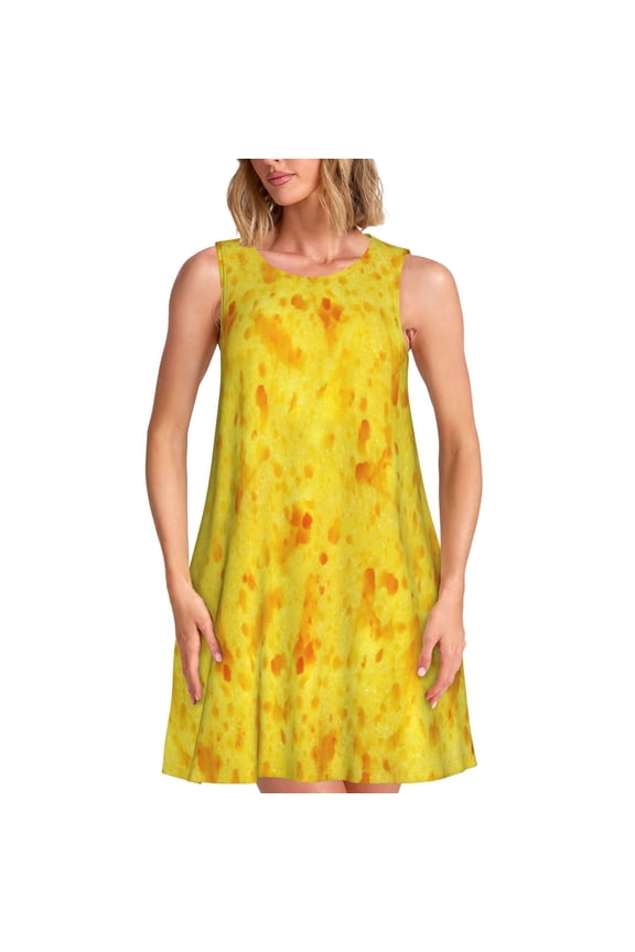 nachos cracker Print Women's Summer Spring Casual Beach Sundress,Vacation Sleeveless Tank Crewneck Loose Dresses