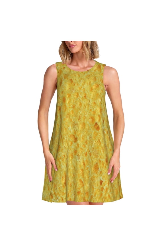 nachos cracker Print Women's Summer Spring Casual Beach Sundress,Vacation Sleeveless Tank Crewneck Loose Dresses