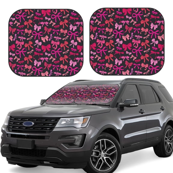 Naloa pink ribbon bows Print 2-Piece Windshield Sunshade,Foldable Car Front Window Sun Shades,for Most Sedans SUV Truck-Small