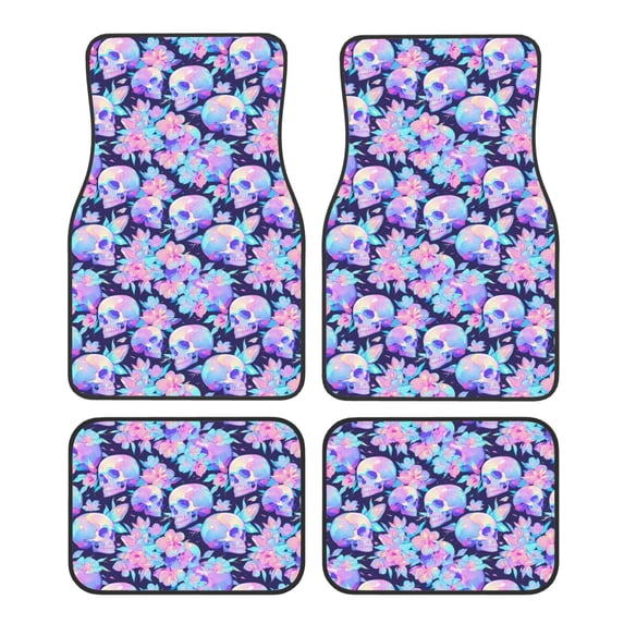 Naloa pinkk flower crystal Skull Car Foot Mat Set of 4 Pieces - Universal Floor Liner Neoprene Full Set Floor Mats for Cars Trucks SUV