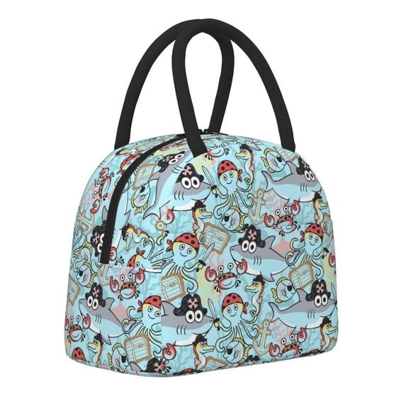 Naloa pirate with funny animals Print Lunch Bag for Women Men,Insulated Lunch Box for Adult,Reusable Lunch Tote Bag for Work, Picnic or Travel