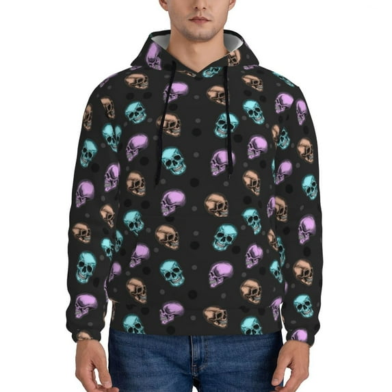 Naloa purple cyan brown Skull Men's Casual Hooded Collar Drawstring Hoodies Pullover Sweatshirts Casual Long Sleeve Shirts-4X-Large