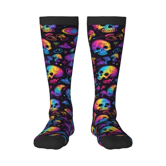 Naloa rainbow color Skull mushroom Thigh High Socks Extra Long Stretchy Sock Women Over Knee High Opaque Stocking Daily Wear