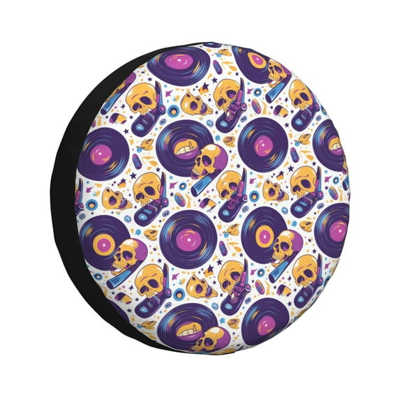Naloa record rock Skull star PVC Leather Spare Tire Wheel Cover for Car Truck SUV Camper Trailer Universal Fit many size15 inch