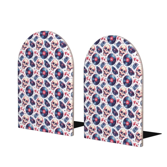 Naloa record rock music Skull 2 Pcs Bookend Large Capacity Office Book Ends for Home Office Library School Study Decoration