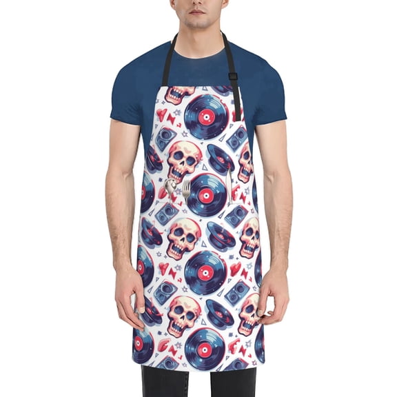 Naloa record rock music Skull Apron Kitchen Aprons with Pockets for Women Men Chef