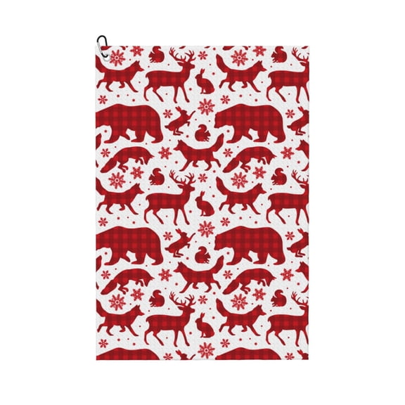 Naloa red plaid Moose Bunny bear Golf Towel Golf Gift for Men and Women Golf Towel with Carabiner Clip to Quickly Remove Mud, Dirt and Sweat