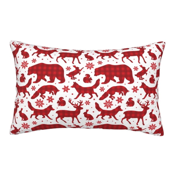 Naloa red plaid Moose Bunny bear Pillowcase, Throw Pillowcase, Wrinkle-Free, Stain-Resistant with Hidden Zipper for Bedroom Sofa-16"x24"