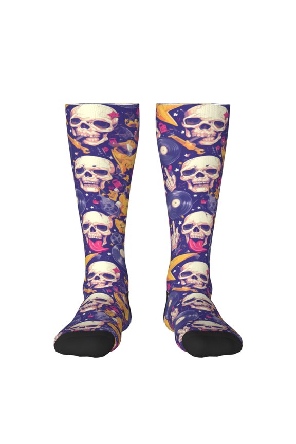 rock Skull record Thigh High Socks Extra Long Stretchy Sock Women Over Knee High Opaque Stocking Daily Wear