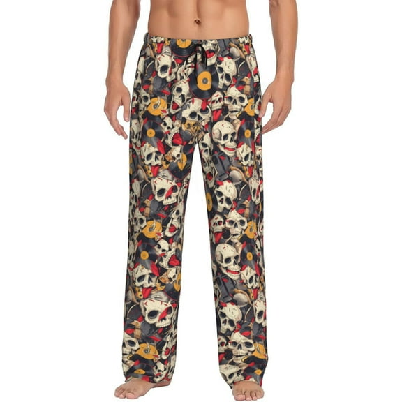 Naloa rock Skull record artist Pajama Pants Men, PJ Bottoms, Sleep & Lounge Pants-Medium