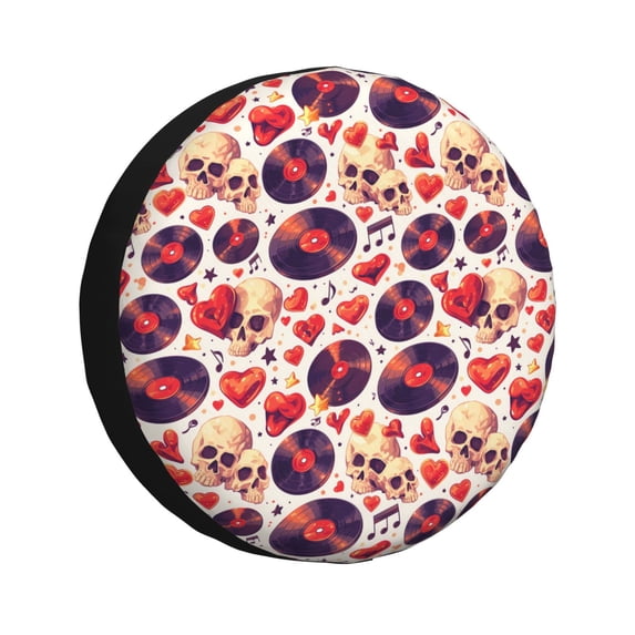 Naloa rock Skull record heart PVC Leather Spare Tire Wheel Cover for Car Truck SUV Camper Trailer Universal Fit many size17 inch