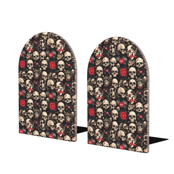 Naloa rock record Skull 2 Pcs Bookend Large Capacity Office Book Ends for Home Office Library School Study Decoration