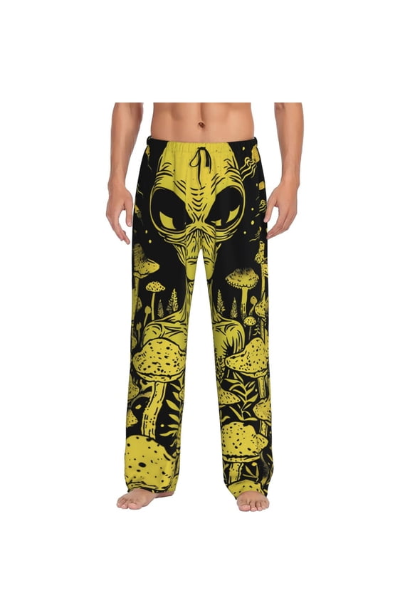 saucerman Mushroom Forest Pajama Pants Men, PJ Bottoms, Sleep & Lounge Pants-Large