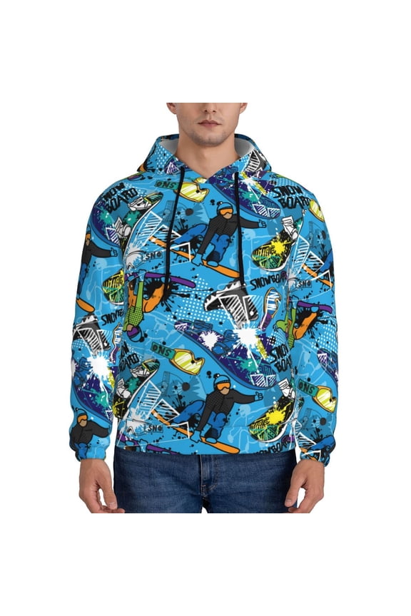 snow board blue Men's Casual Hooded Collar Drawstring Hoodies Pullover Sweatshirts Casual Long Sleeve Shirts-Large