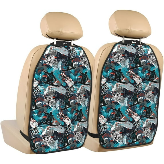 Naloa snow board colorful 2Pcs Anti-Kick Back Seat Cover Kick Mat, Car Seat Protector with 3 Storage Pockets