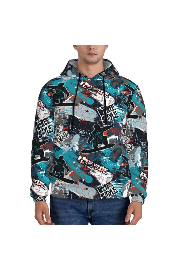 snow board colorful Men's Casual Hooded Collar Drawstring Hoodies Pullover Sweatshirts Casual Long Sleeve Shirts-4X-Large