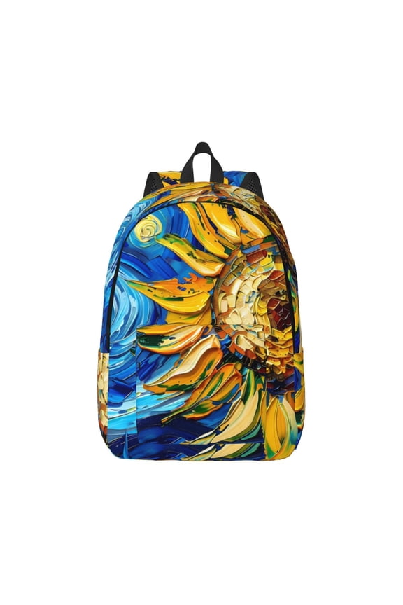 vintage Starry Sunflower Canvas Backpack for Men Women Rucksack Casual Travel Daypack College Tote Satchel Bookbag for Teens-Small