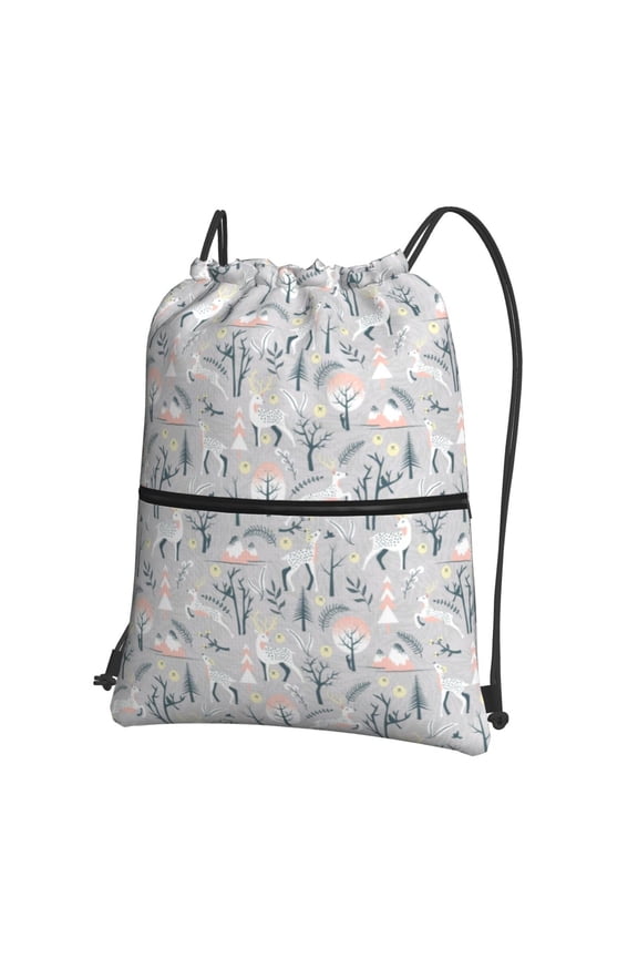 white Moose winter tree Drawstring Backpack String Bag Cinch Water Resistant for Gym Shopping Sport Yoga