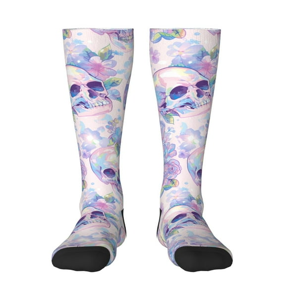 Naloa white Skull crystal flower Thigh High Socks Extra Long Stretchy Sock Women Over Knee High Opaque Stocking Daily Wear