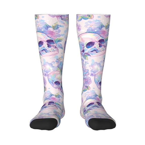 Naloa white Skull crystal flower Thigh High Socks Extra Long Stretchy Sock Women Over Knee High Opaque Stocking Daily Wear