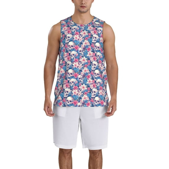 Naloa white flower Skull blue Basketball Jersey Reversible Men's Mesh Athletic Sports Shirts Training Practice S-4XLXX-Large