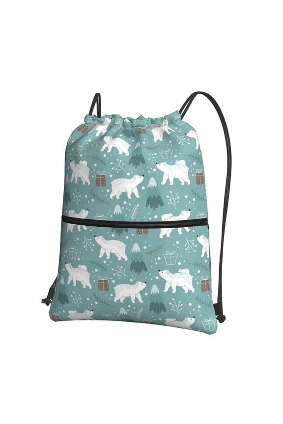 whiter Snow bear Print Drawstring Backpack String Bag Cinch Water Resistant for Gym Shopping Sport Yoga