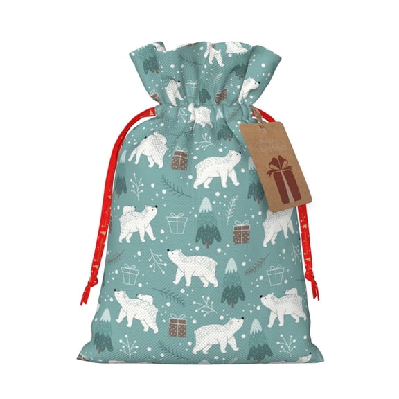 Naloa whiter Snow bear Print Drawstring Christmas Bags, 3D Xmas Gift Bags, Christmas Wrapping Bags, Xmas Goodie Bags, Treat Pouch Bags, Party Favor Bags-Medium