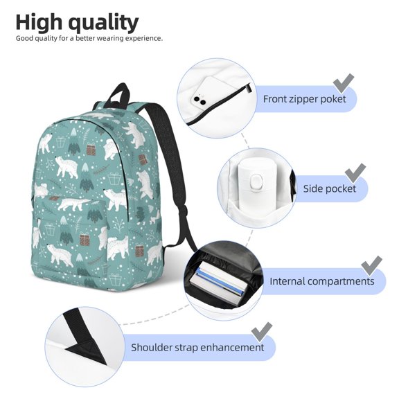 Naloa whiter Snow bear Print Print Durable Canvas College Rucksack,Laptop Excursion Backpack,Travel Notebook School Backpack,Bookbag For Men Women