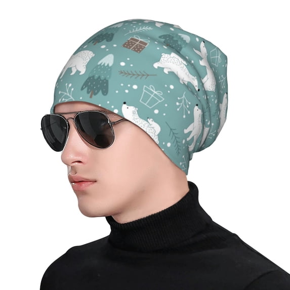Naloa whiter Snow bear Print Soft Beanie Hat, Knit Beanie Daily Beanie in Fine Knit for Women Men Winter Travel, Outdoor