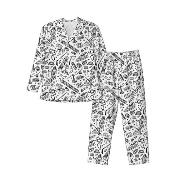 Naloa winter Ski Element Men’s Pajamas Set - Long Sleeve Button Down Sleep Shirt and Pajama Bottoms Sleepwear Set-XX-Large