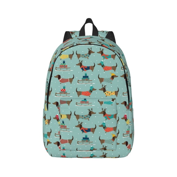 Naloa winter ski Dachshund Canvas Backpack for Men Women Rucksack Casual Travel Daypack College Tote Satchel Bookbag for Teens-Medium