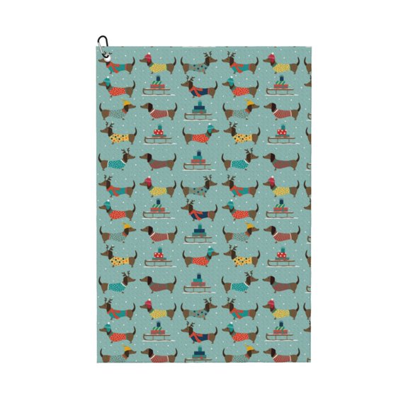 Naloa winter ski Dachshund Golf Towel Golf Gift for Men and Women Golf Towel with Carabiner Clip to Quickly Remove Mud, Dirt and Sweat