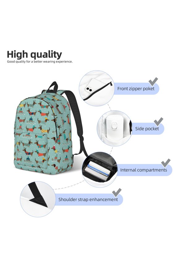 winter ski Dachshund Print Durable Canvas College Rucksack,Laptop Excursion Backpack,Travel Notebook School Backpack,Bookbag For Men Women