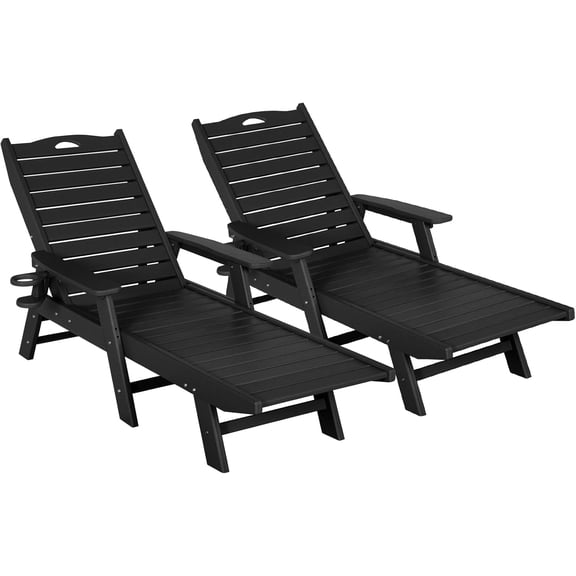 Nalone 2 Sets Chaise Lounge Outdoor 5-Position Adjustable, Pool HDPE Lounge Chair for Outside 400 LBS for Patio Poolside Deck Beach Backyard Navy Black