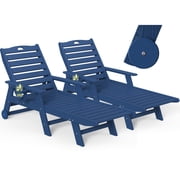 Nalone Chaise Lounge Chair, 5-Position Adjustable HDPE Recliner for Outdoor Patio, Poolside, Deck, Beach, Navy Blue