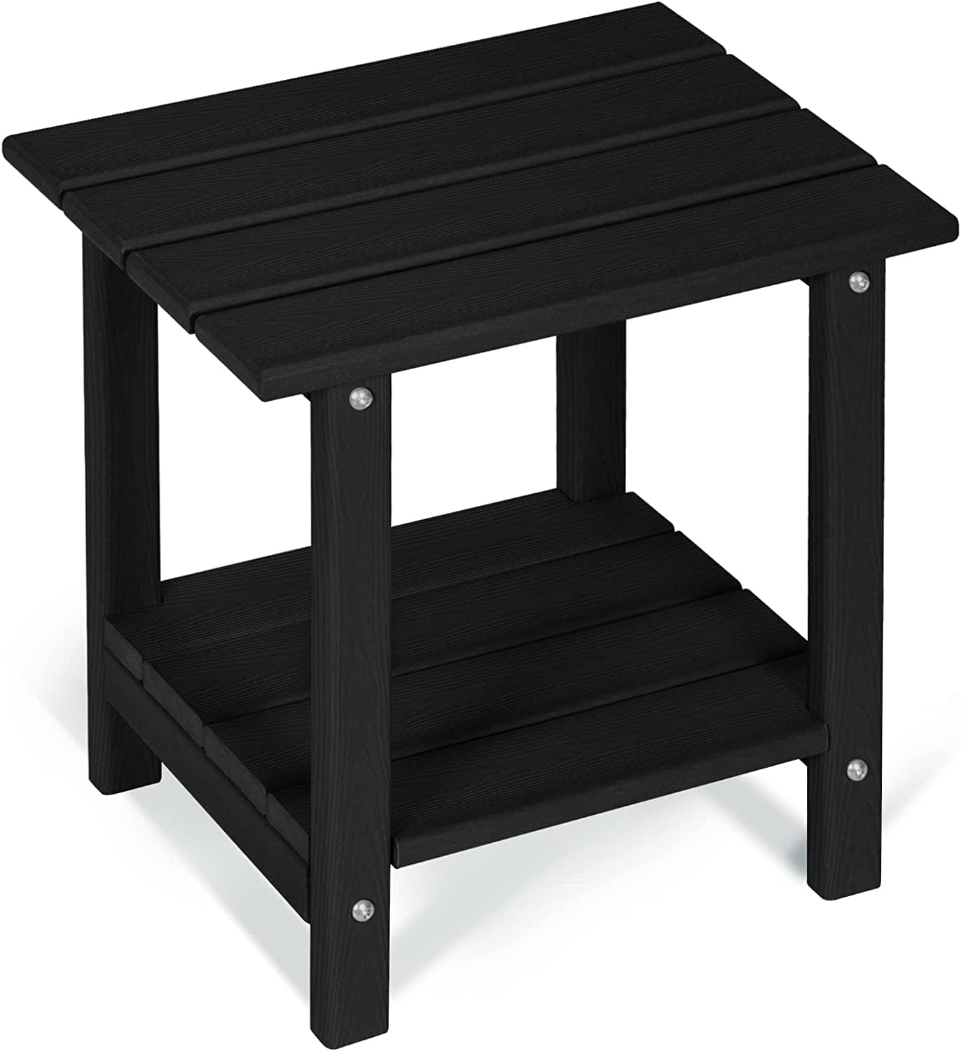 Nalone 2Tier Faux WoodGrain HDPE Outdoor Side Table for Porch, Yard